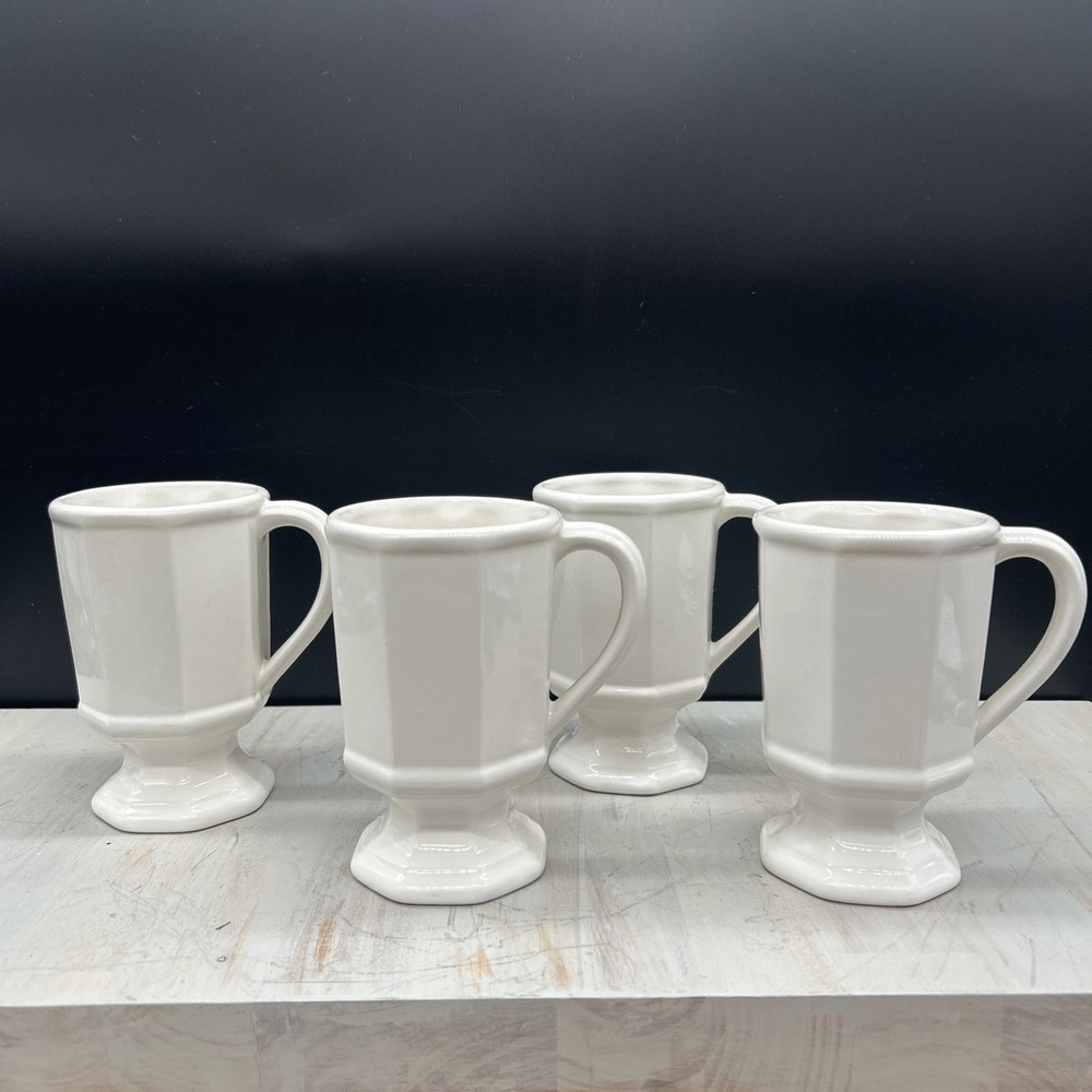 4 VINTAGE PFALTZGRAFF HERITAGE WHITE 8 OUNCE STONEWARE PEDESTAL MUG